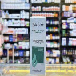 Alejon Eye Contour Serum 30ml bottle showing product for treating dark circles, puffiness, fine lines with peptides and caffeine. Available in Hurghada, Egypt.
