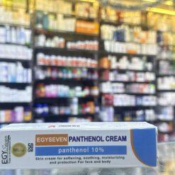 A box and tube of Egy Seven Panthenol Cream 50gm with 10% Panthenol for skin care.