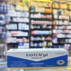 A 15g tube of Fastum Gel (Ketoprofen 2.5%) for muscle pain and sports injury relief, available at Dr. Magdy Farouk Pharmacy Hurghada.