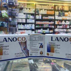 Lanoco food supplement box containing 10 sachets of Marine Hydrolyzed Collagen and Vitamin C for bone health.