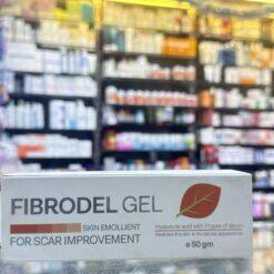 A 50g tube of Fibrodel Gel for scar treatment, containing Hyaluronic acid and silicone, available at Magdy Farouk Pharmacy.