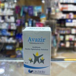 Box of Avazir 0.3% Tobramycin eye drops at Magdy Farouk Pharmacy in Hurghada, Egypt.