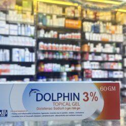 A 60g tube of Dolphin 3% topical diclofenac sodium gel used for pain relief